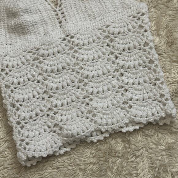 Handmade XS Crochet Cotton Halter Tank Top White Scallop Open Back - Picture 3 of 6